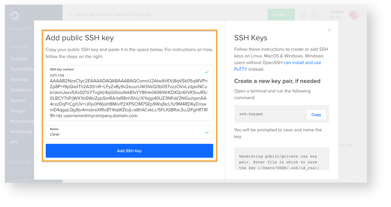 DigitalOcean - Add public SSH key
