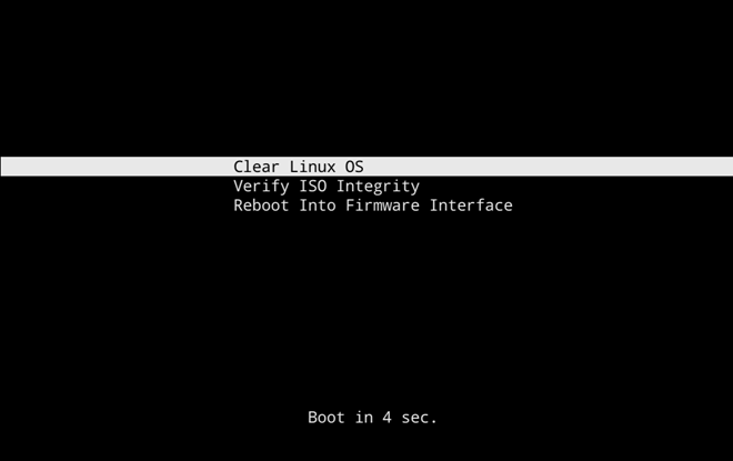 Clear Linux OS in boot menu