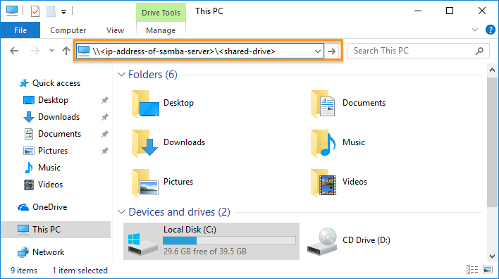 Windows > File Explorer > Connect to Samba share
