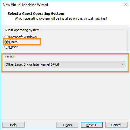 VMware Workstation Player - Select guest operating system type