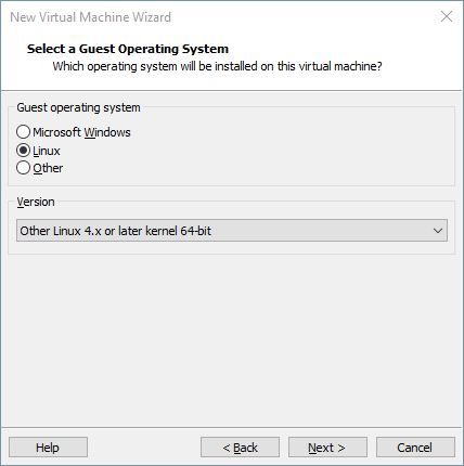 VMware Workstation Player - Select guest operating system type