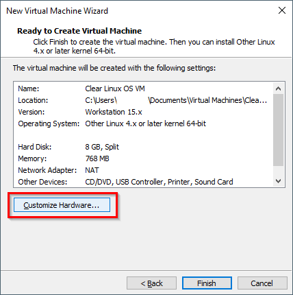 VMware Workstation Player - Customize hardware